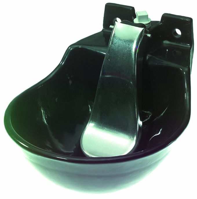 Bowl drinker w. st. steel plate Black, enamelled